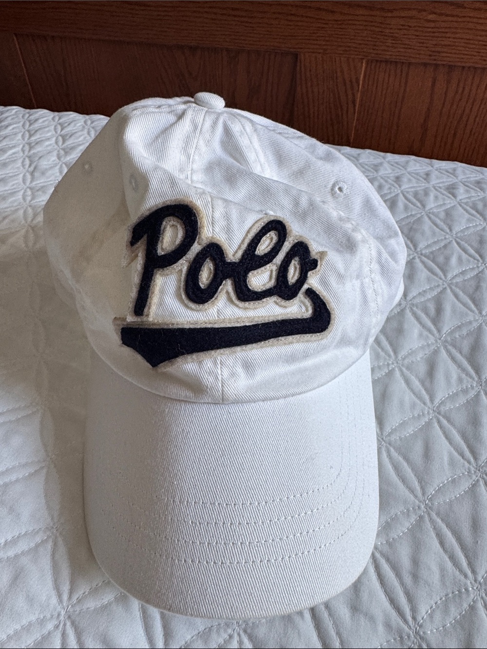 Polo Ralph Lauren White Felt Script Logo Patch Baseball Cap Hat OSFA